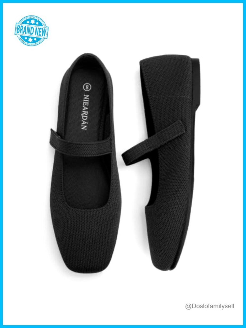 Women's Mary Jane Square Toe Lightweight Knit Ballet Flats